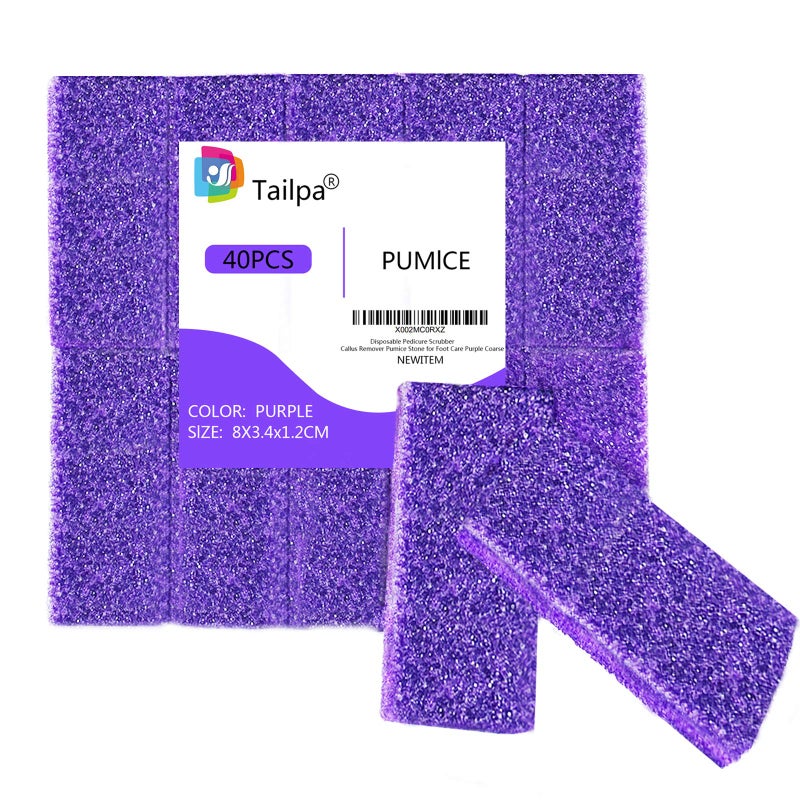 Tailpa 40 Pcs Pumice Stone for Feet Foot Scrubber Sponge for Feet Care and Callus Remover Mini Disposable Pumice Pads for Dead Skin Remover (Purple) - Image 1